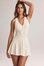 Chic Modal Button-Detail A-Line Mini Dress in Floral Print