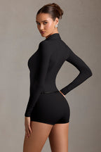 Chic Long-Sleeve Playsuit in Black