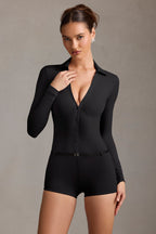 Chic Long-Sleeve Playsuit in Black