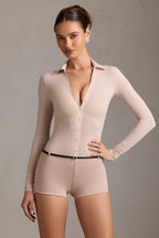 Chic Long-Sleeve Playsuit in Mushroom
