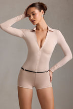 Chic Long-Sleeve Playsuit in Mushroom