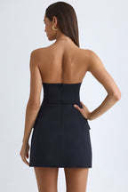 Chic Strapless Structured Tulip Mini Dress in Black