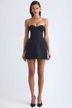 Chic Strapless Structured Tulip Mini Dress in Black