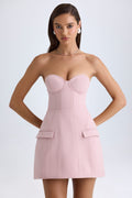 Chic Strapless Structured Tulip Mini Dress in Pink Mauve