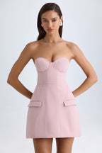 Chic Strapless Structured Tulip Mini Dress in Pink Mauve