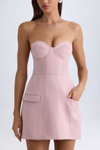 Chic Strapless Structured Tulip Mini Dress in Pink Mauve