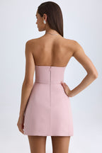 Chic Strapless Structured Tulip Mini Dress in Pink Mauve