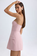 Chic Strapless Structured Tulip Mini Dress in Pink Mauve