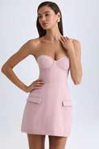 Chic Strapless Structured Tulip Mini Dress in Pink Mauve