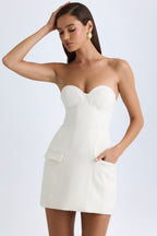 Chic Strapless Structured Tulip Mini Dress in Vanilla