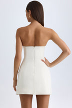 Chic Strapless Structured Tulip Mini Dress in Vanilla