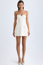 Chic Strapless Structured Tulip Mini Dress in Vanilla
