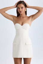 Chic Strapless Structured Tulip Mini Dress in Vanilla