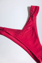 Chic Embellished Ruched Cheeky Bikini Bottoms in Raspberry Pink