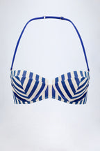 Chic Underwired Halterneck Balconette Bikini Top in Marine Blue Stripe