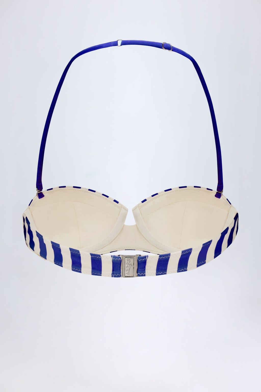 Chic Underwired Halterneck Balconette Bikini Top in Marine Blue Stripe