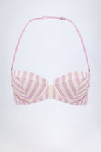 Chic Underwired Halterneck Balconette Bikini Top in Mauve Stripe