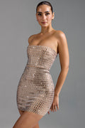 Chic Embellished Bandeau Mini Dress in Honey