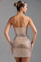 Chic Embellished Bandeau Mini Dress in Honey