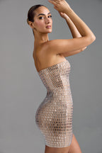 Chic Embellished Bandeau Mini Dress in Honey