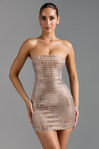 Chic Embellished Bandeau Mini Dress in Honey