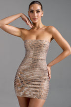 Chic Embellished Bandeau Mini Dress in Honey