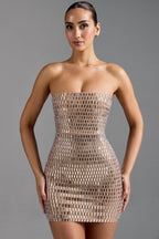 Chic Embellished Bandeau Mini Dress in Honey