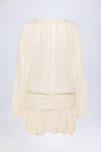 Chic Lace-Up Balloon-Sleeve Mini Dress in Ivory