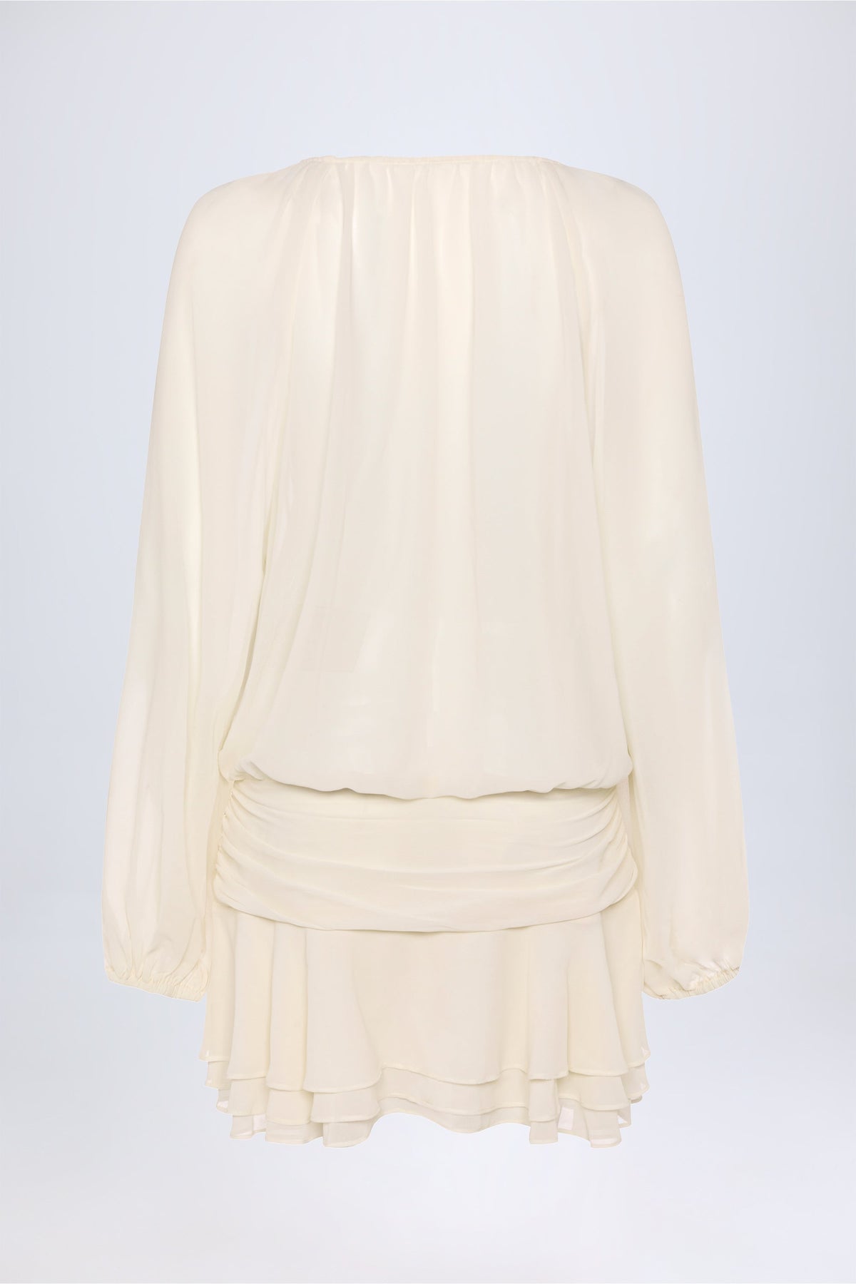 Chic Lace-Up Balloon-Sleeve Mini Dress in Ivory