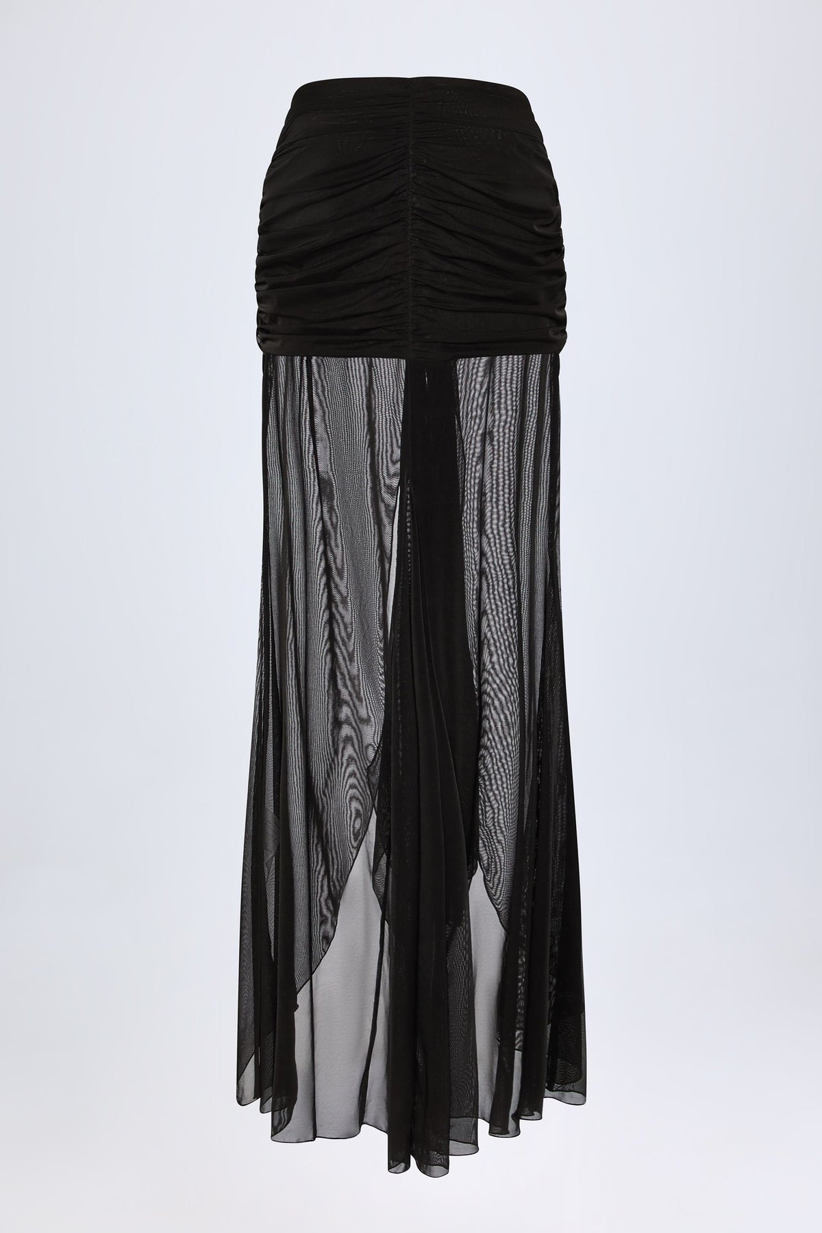 Chic Ruched Hardware-Detail Fishtail Maxi Skirt in Black