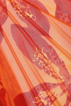 Chic Ruched Hardware-Detail Fishtail Maxi Skirt in Orange Orchid Print