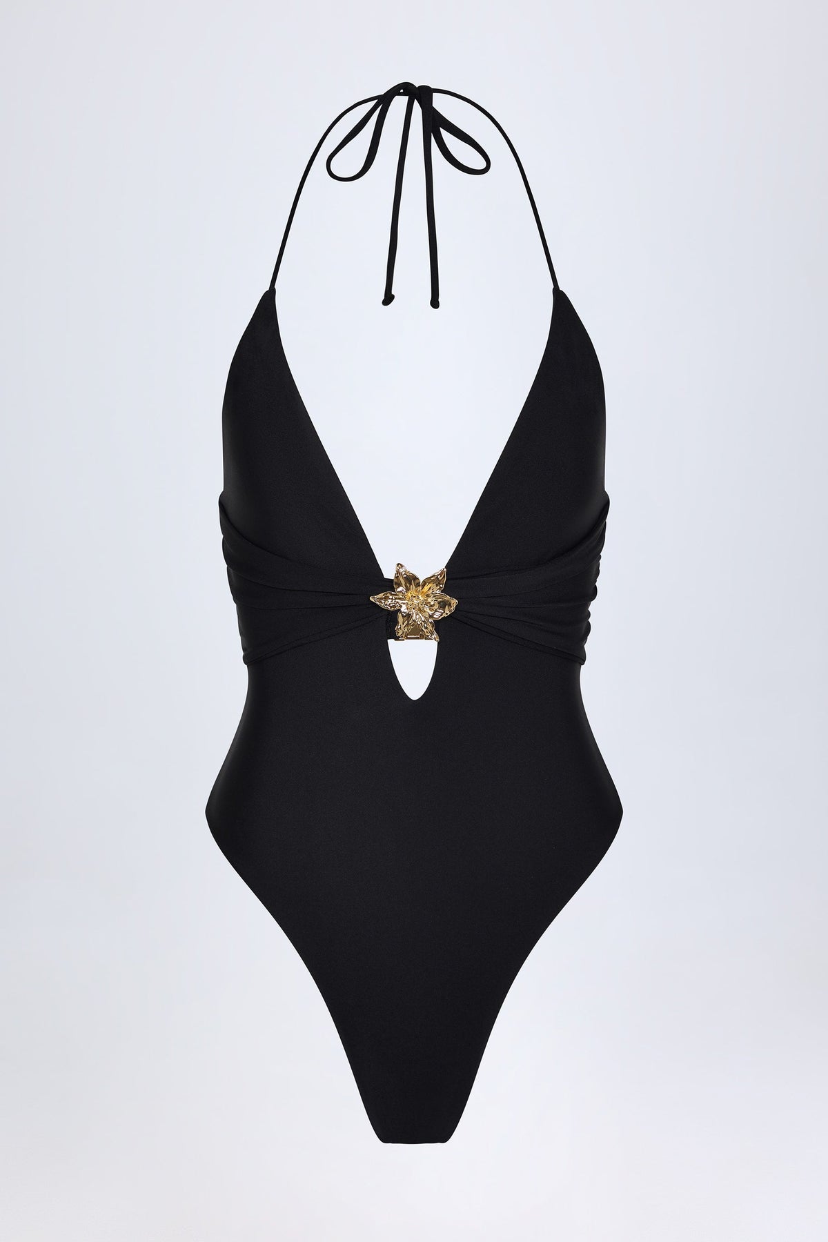 Chic Cut-Out Hardware-Detail Swimsuit in Black