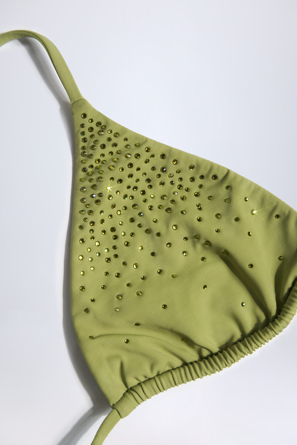 Chic Embellished Triangle Bikini Top in Olive Green