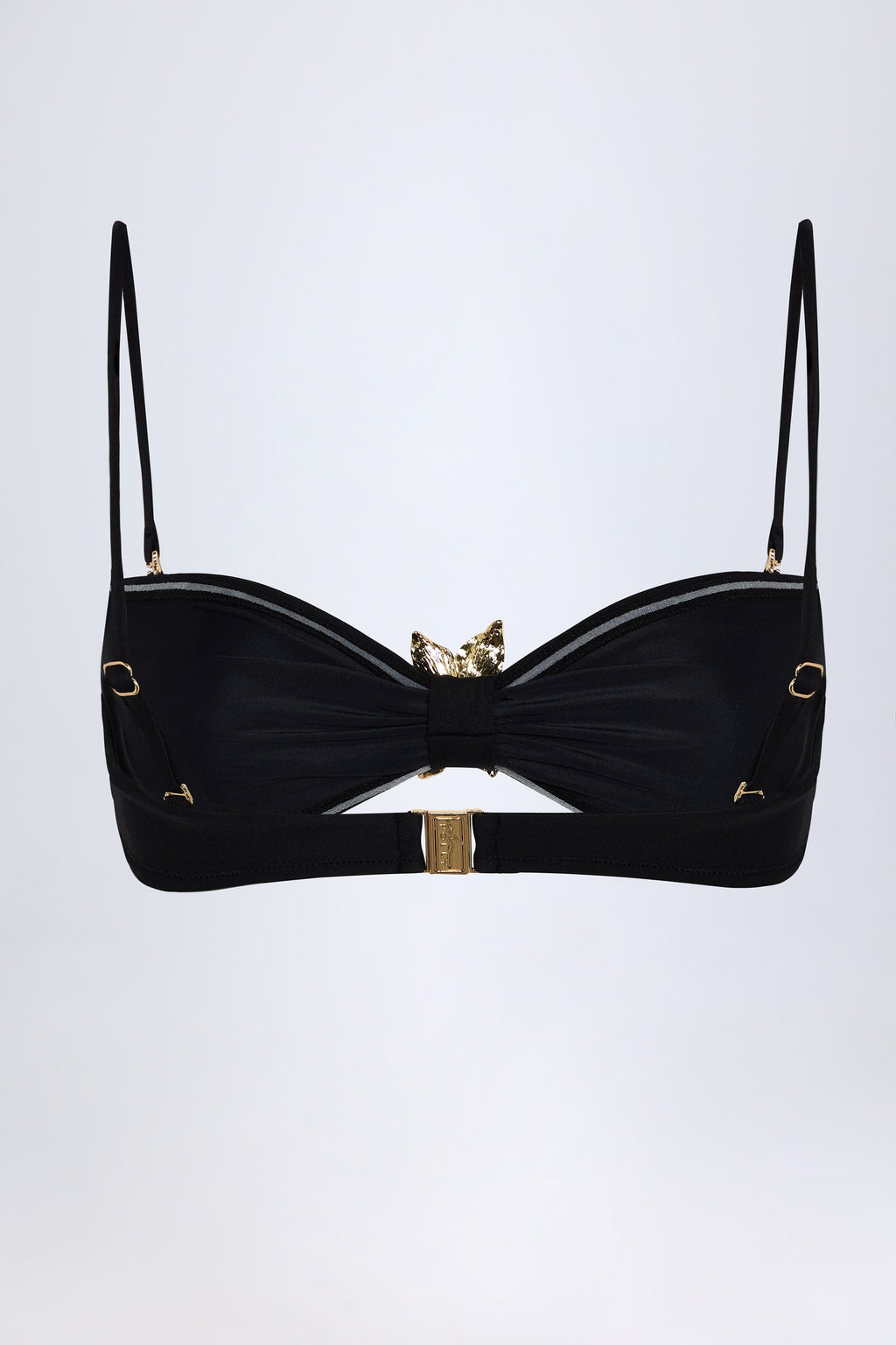 Chic Hardware-Detail Halterneck Bikini Top in Black