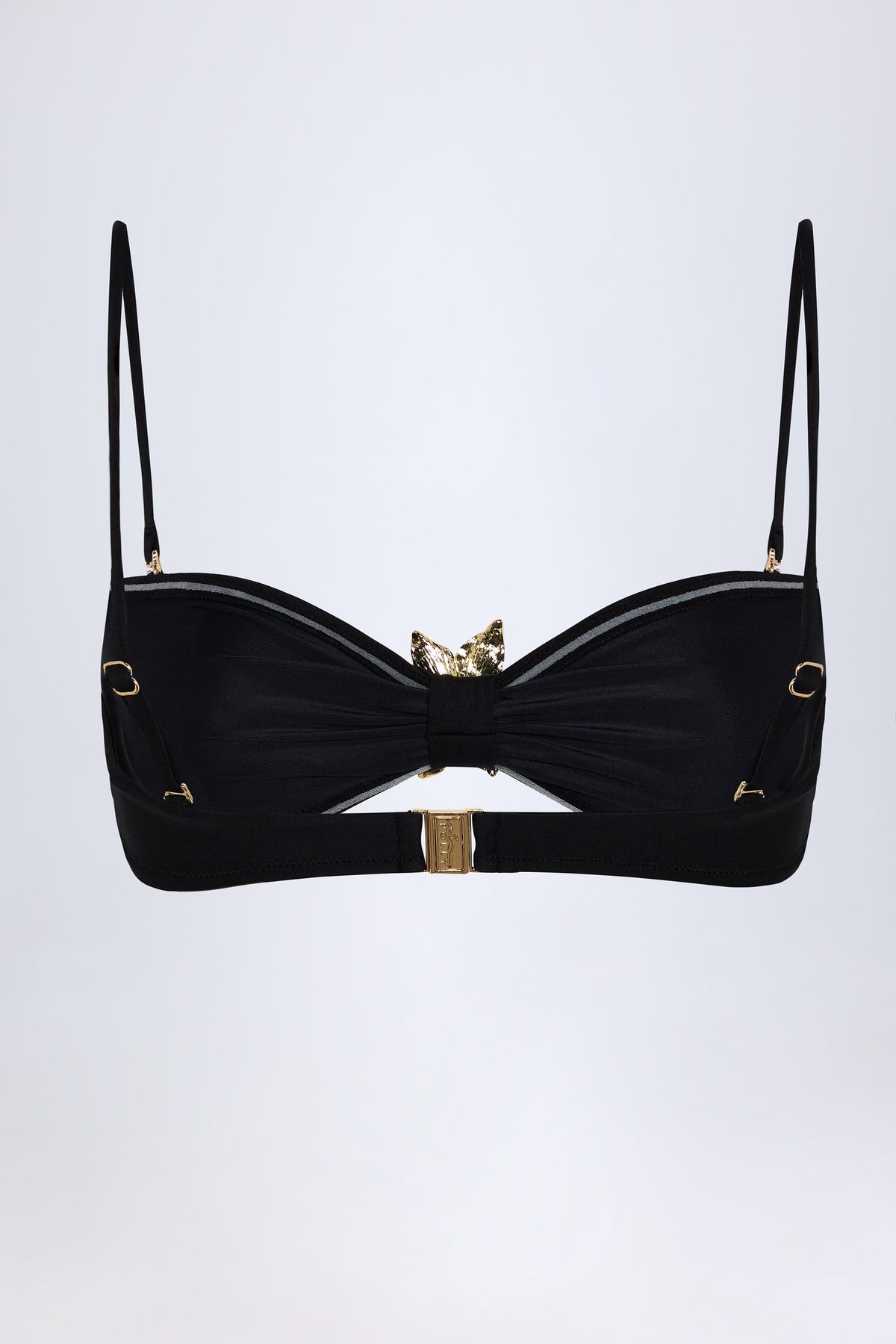 Chic Hardware-Detail Halterneck Bikini Top in Black