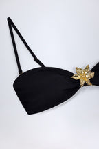 Chic Hardware-Detail Halterneck Bikini Top in Black