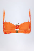 Chic Hardware-Detail Halterneck Bikini Top in Orange Orchid Print