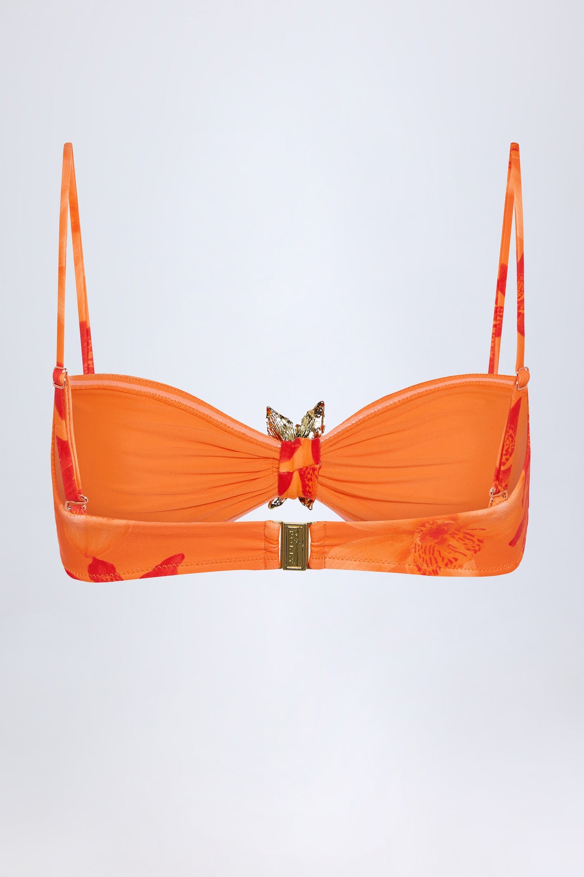 Chic Hardware-Detail Halterneck Bikini Top in Orange Orchid Print