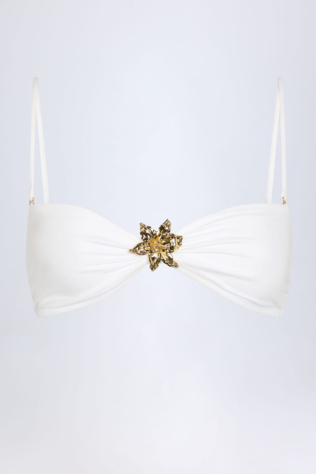 Chic Hardware-Detail Halterneck Bikini Top in White