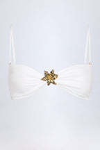 Chic Hardware-Detail Halterneck Bikini Top in White