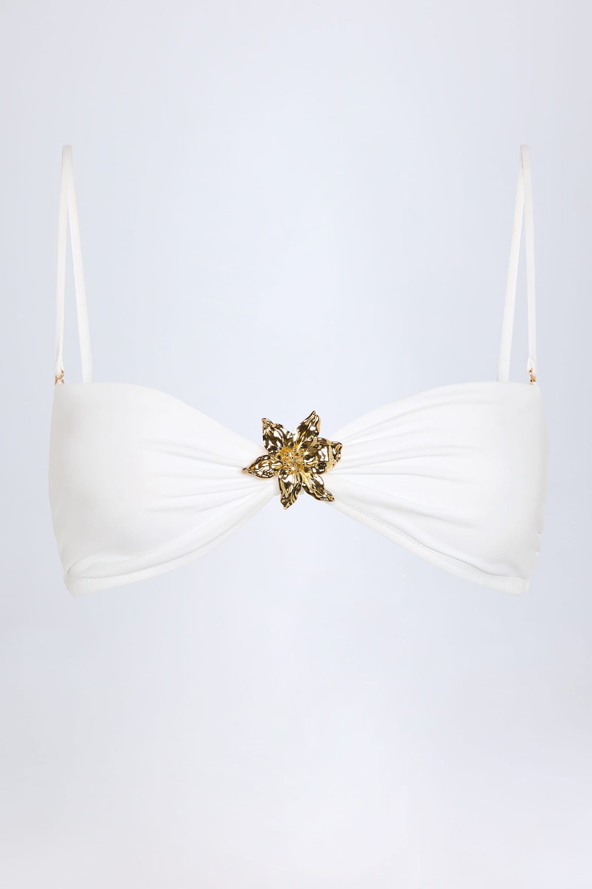 Chic Hardware-Detail Halterneck Bikini Top in White