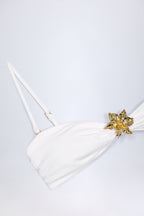 Chic Hardware-Detail Halterneck Bikini Top in White