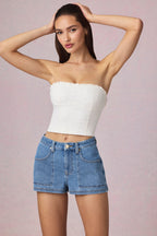 Chic High-Waist A-Line Shorts in Mid-Blue Wash