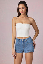Chic High-Waist A-Line Shorts in Mid-Blue Wash