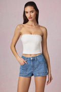 Chic High-Waist A-Line Shorts in Mid-Blue Wash