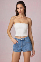 Chic High-Waist A-Line Shorts in Mid-Blue Wash