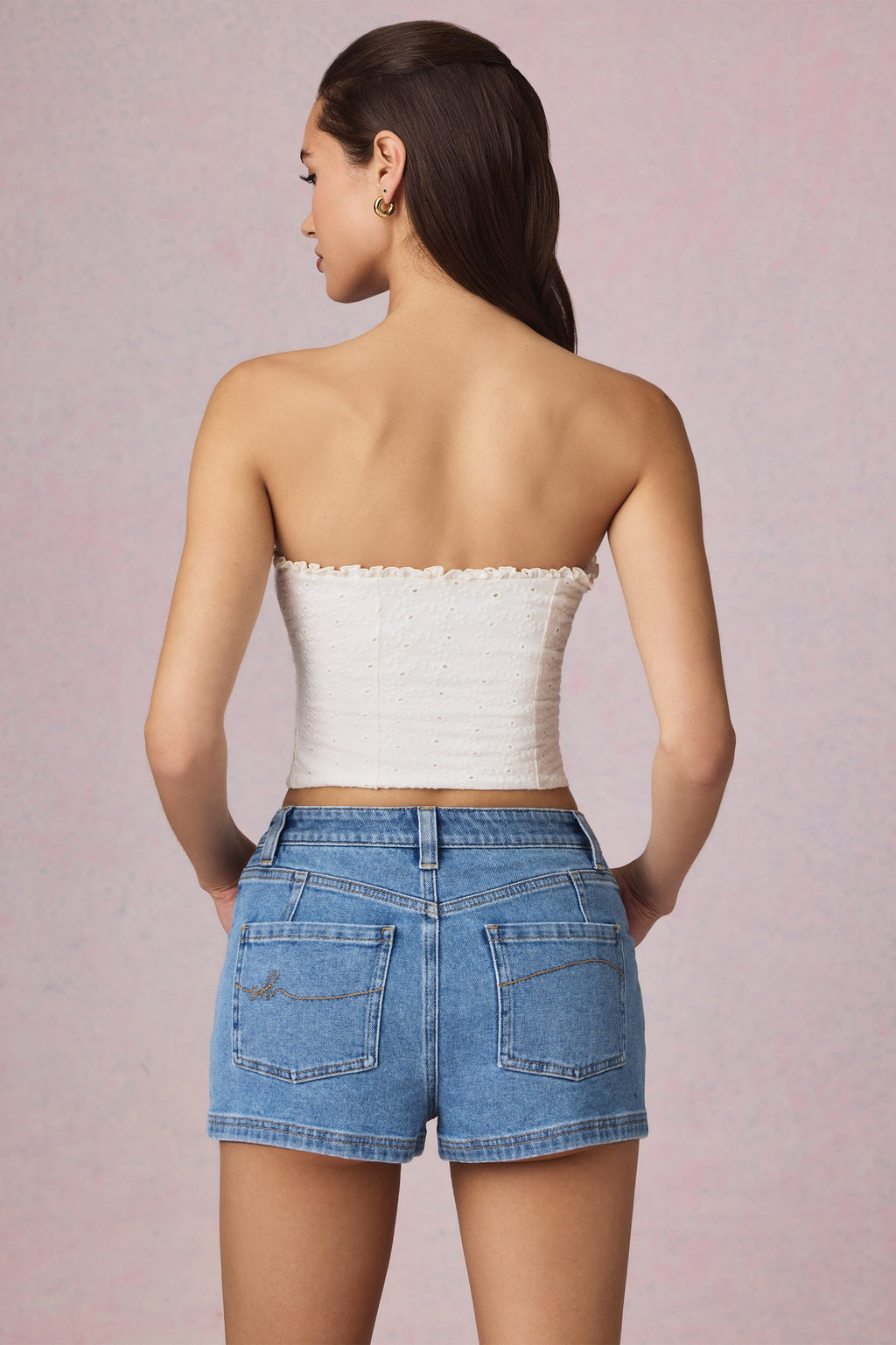 Chic High-Waist A-Line Shorts in Mid-Blue Wash