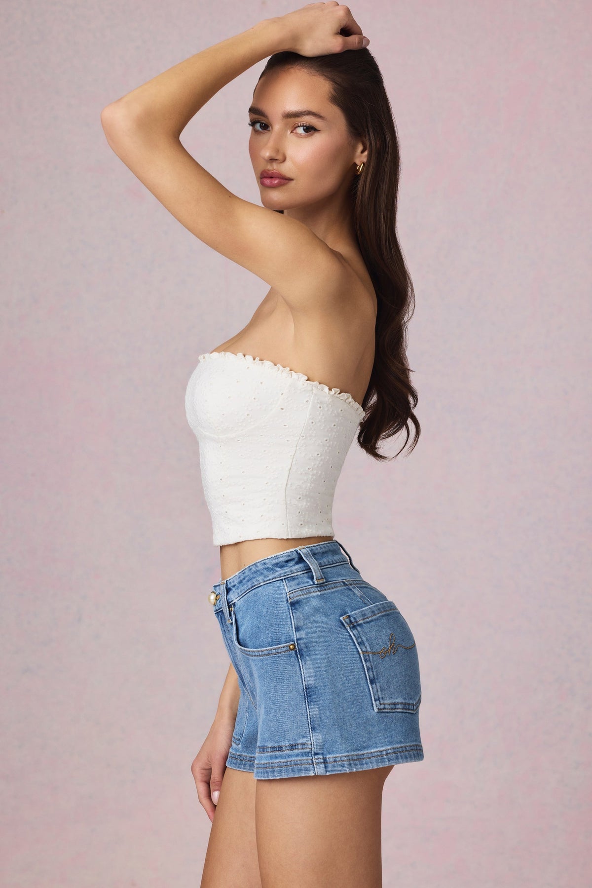 Chic High-Waist A-Line Shorts in Mid-Blue Wash
