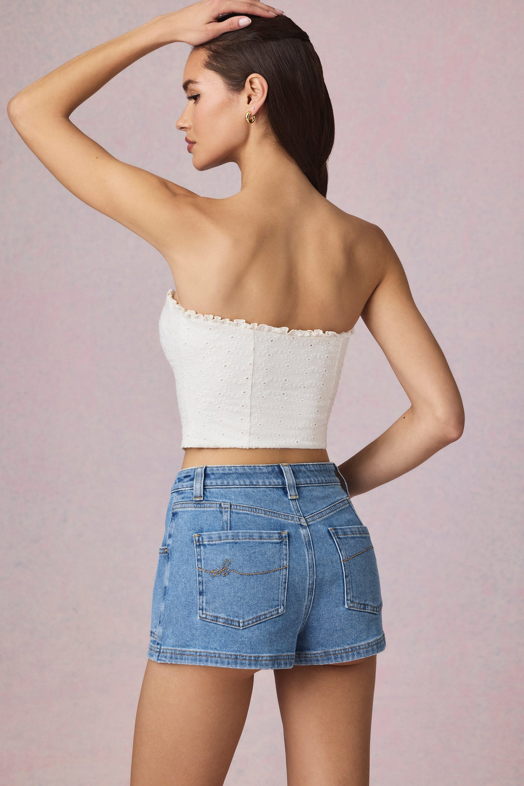 Chic High-Waist A-Line Shorts in Mid-Blue Wash