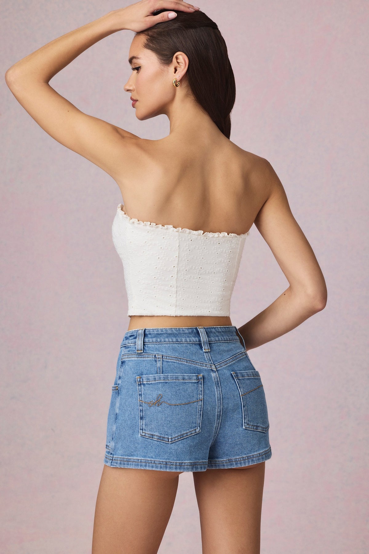 Chic High-Waist A-Line Shorts in Mid-Blue Wash